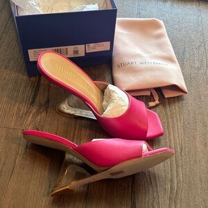 NWB Stuart Weitzman Rebel Lucite Slide Magenta Sz 8 & SW Dustbag